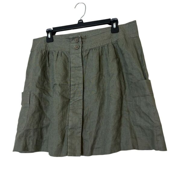 Workshop Andrea Jovine Army Green Linen Skirt Womens Sz 12 Button Up Coastal - Picture 1 of 9